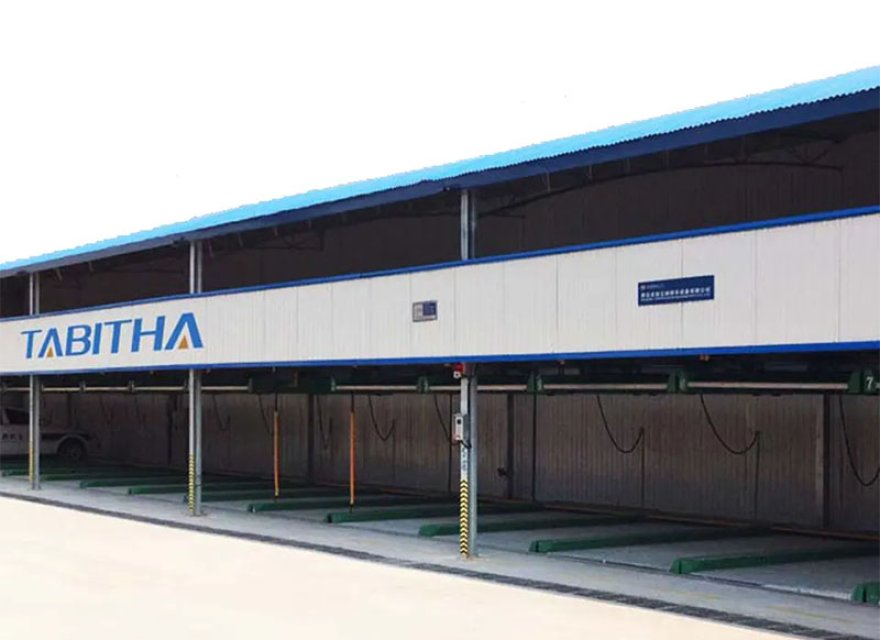 Estacionamiento tipo rompecabezas de dos pisos